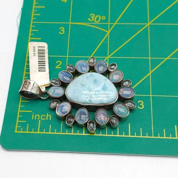 Larimar Opal Gemstone Pendant Sterling Silver Setting Blue Iridescent Stones - Picture 5 of 7
